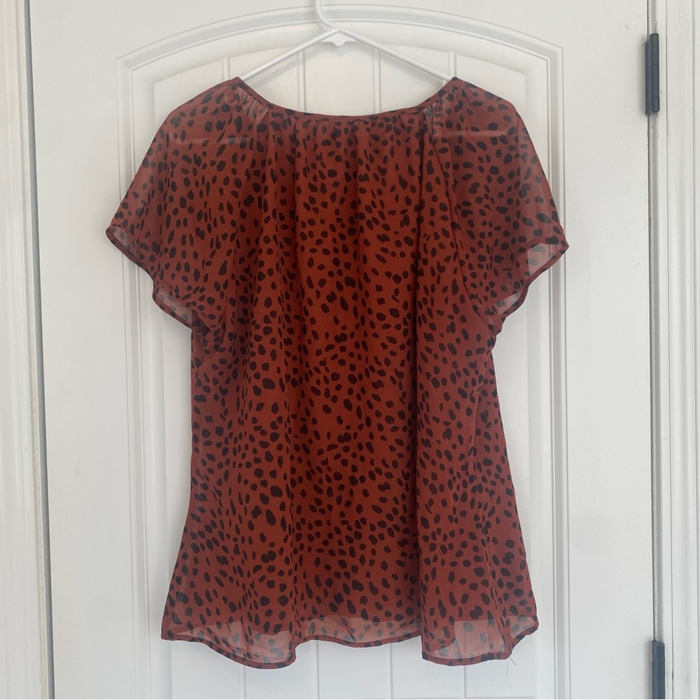 Fantaslook Women's Deep Orange and Brown Pattern Short Sleeve Top Size XL - Picture 8 of 8